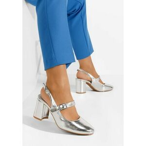 Pantofi cu toc gros Vanya argintii imagine
