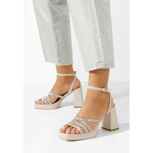 Sandale cu toc gros si platou Cimonee bej imagine