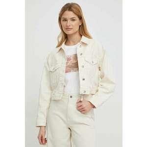 United Colors of Benetton geacă din denim femei, culoarea bej, de tranziție, oversized imagine
