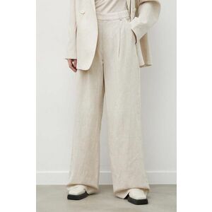 Gestuz pantaloni din amestec de in culoarea bej, lat, high waist 10908814 imagine