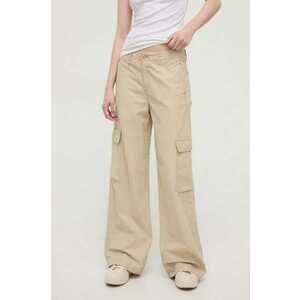 Levi's pantaloni BAGGY CARGO femei, culoarea bej, lat, high waist imagine