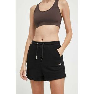 Fila pantaloni scurti femei, culoarea negru, neted, high waist imagine