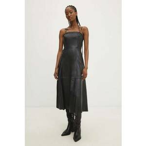 Answear Lab rochie de piele culoarea negru, midi, evazată imagine