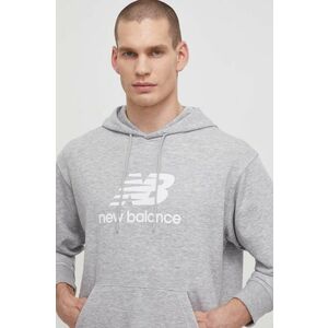 New Balance bluza barbati, culoarea gri, cu glugă, cu imprimeu imagine