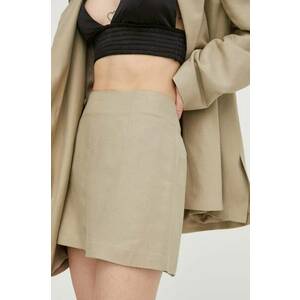 Herskind fustă din amestec de in culoarea bej, mini, drept imagine