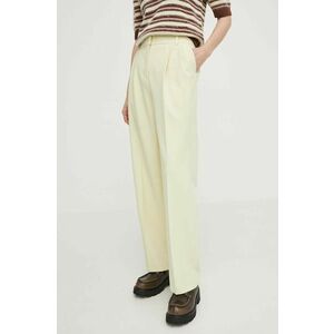 Samsoe Samsoe pantaloni femei, culoarea galben, drept, high waist imagine