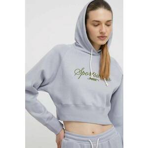 Puma hanorac de bumbac femei, culoarea gri, cu glugă, imprimeu, 624273 imagine