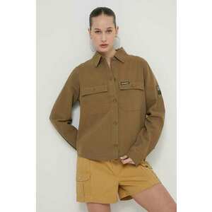 Superdry camasa din bumbac femei, culoarea verde, cu guler clasic, relaxed imagine