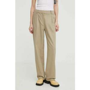 Samsoe Samsoe pantaloni din amestec de in culoarea bej, drept, high waist imagine