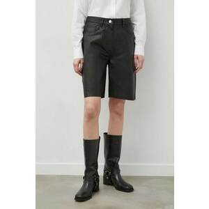 Samsoe Samsoe pantaloni scurti de piele femei, culoarea negru, neted, high waist imagine