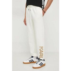 Karl Lagerfeld pantaloni de trening culoarea bej, cu imprimeu imagine