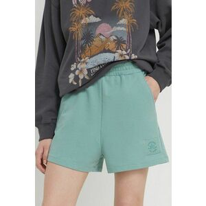 Converse pantaloni scurti femei, culoarea verde, neted, high waist imagine