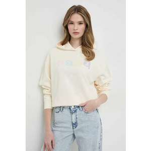 Karl Lagerfeld hanorac de bumbac femei, culoarea bej, cu glugă, cu imprimeu imagine