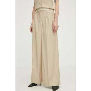 Remain pantaloni din lana culoarea bej, drept, high waist imagine