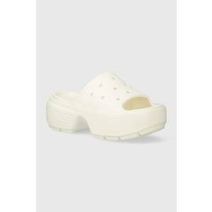 Crocs papuci Stomp Slide femei, culoarea bej, cu platforma, 209346 imagine