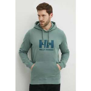 Helly Hansen hanorac de bumbac HH LOGO HOODIE bărbați, culoarea verde, cu glugă, cu imprimeu 33977 imagine