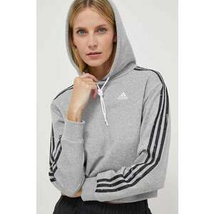 adidas hanorac de bumbac femei, culoarea gri, cu glugă, cu imprimeu IN9931 imagine