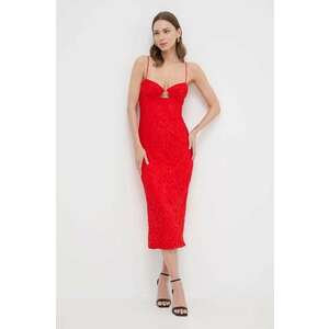 Bardot rochie culoarea rosu, midi, mulată imagine