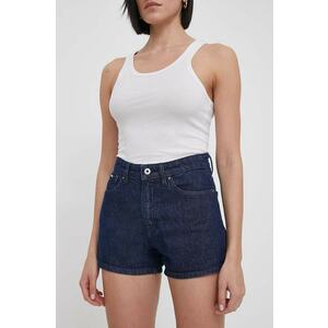Pepe Jeans pantaloni scurti jeans femei, culoarea albastru marin, neted, high waist imagine