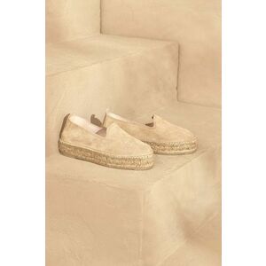 Manebi espadrile din piele intoarsa Hamptons Double Sole Espadrilles culoarea bej, cu platforma, K 1.1 D0 imagine