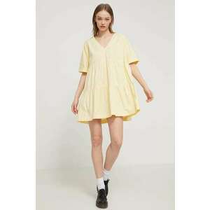 Tommy Jeans rochie din bumbac culoarea galben, mini, evazată DW0DW17948 imagine