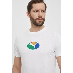 Puma tricou din bumbac bărbați, culoarea alb, cu imprimeu, 680183 imagine