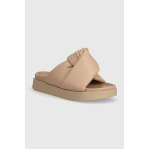 Inuikii slapi de piele Soft Crossed femei, culoarea bej, cu platforma, 70104-140 imagine