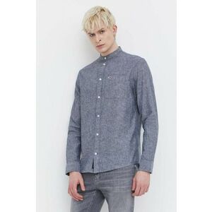 Tommy Jeans cămașă din amestec de in culoarea gri, cu guler stand-up, regular DM0DM18964 imagine