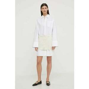 Remain rochie din amestec de in culoarea bej, mini, dreaptă imagine