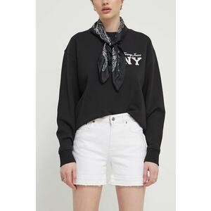 Superdry pantaloni scurti jeans femei, culoarea alb, neted, medium waist imagine