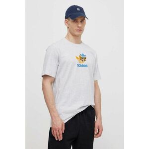 adidas Originals tricou din bumbac barbati, culoarea gri, cu imprimeu, IS2912 imagine