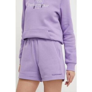 Peak Performance pantaloni scurti femei, culoarea violet, neted, high waist imagine