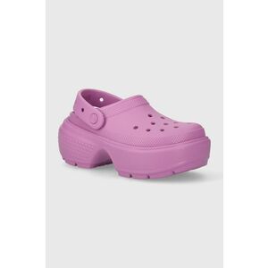 Crocs papuci Stomp Slide femei, culoarea violet, cu platforma, 209347 imagine