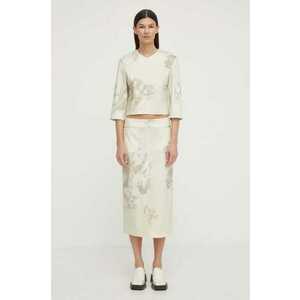 Remain fusta culoarea bej, midi, drept imagine