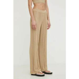 By Malene Birger pantaloni femei, culoarea bej, lat, high waist imagine