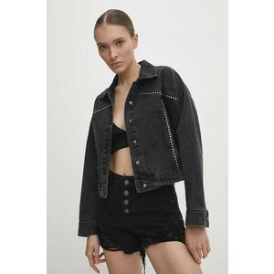 Answear Lab geacă din denim femei, culoarea negru, de tranziție, oversized imagine