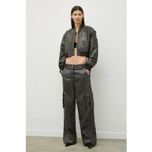 2NDDAY pantaloni 2ND Edition Franz - Uneven PU femei, culoarea maro, lat, high waist, 2242562837 imagine