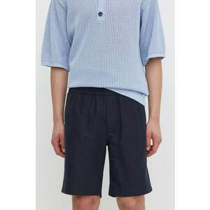Samsoe Samsoe pantaloni scurti din in SMITH culoarea albastru marin, M21200050 imagine