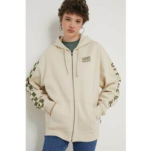 Vans bluza femei, culoarea bej, cu glugă, cu imprimeu imagine