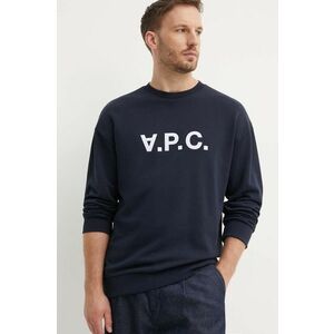 A.P.C. hanorac de bumbac bărbați, culoarea bleumarin, cu imprimeu imagine