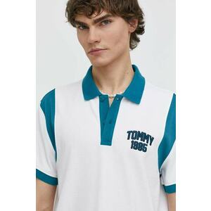 Tommy Jeans polo de bumbac culoarea alb, cu model, DM0DM18919 imagine