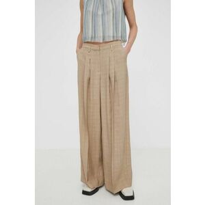 Herskind pantaloni Lotus femei, culoarea bej, lat, high waist, 5114110 imagine