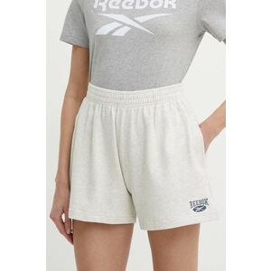 Reebok Classic pantaloni scurti din bumbac Archive Essentials culoarea bej, melanj, high waist, 100076253 imagine