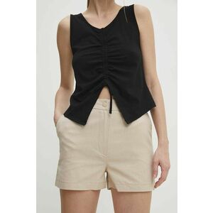 Answear Lab pantaloni scurți din amestec de in culoarea bej, neted, high waist imagine