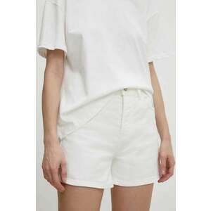 Answear Lab pantaloni scurti jeans femei, culoarea alb, neted, high waist imagine