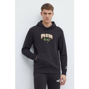 Puma hanorac de bumbac bărbați, culoarea negru, cu glugă, imprimeu, 624396 imagine