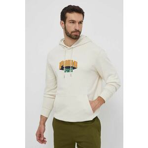 Puma hanorac de bumbac bărbați, culoarea bej, cu glugă, imprimeu, 624396 imagine