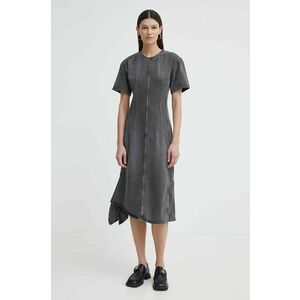 Remain rochie din denim culoarea negru, midi, mulată imagine