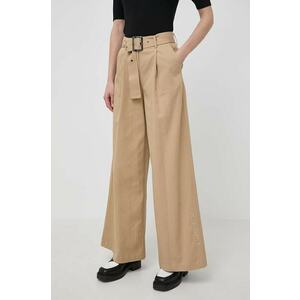 Karl Lagerfeld pantaloni femei, culoarea bej, drept, high waist imagine
