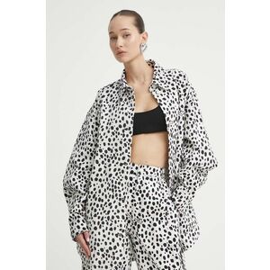 Moschino Jeans geacă din denim femei, culoarea alb, de tranziție, oversized imagine